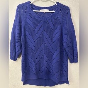 Trina Turk Short Sleeve Purple Pattern Knit Dress Sweater Heart Vintage Women’s